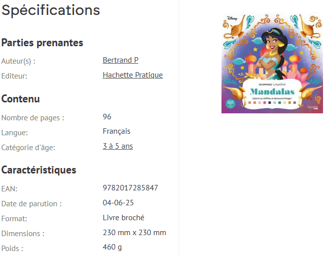 Livre Disney Hachette grand carré mystères mandalas