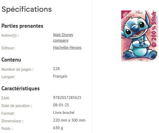 Livre Disney Hachette 200% Stitch mandalas, coloriages mystères, scènes...