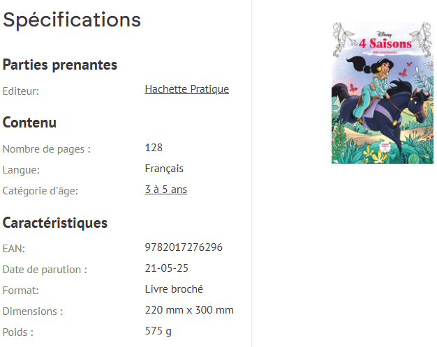 Livre Disney Hachette 4 Saisons: 100 coloriages