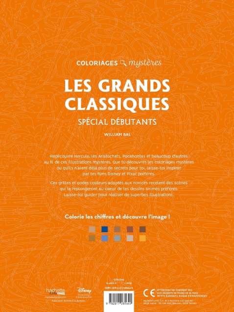 Livre Disney Hachette Coloriages Mystères Les Grands Classiques Spécial Débutants