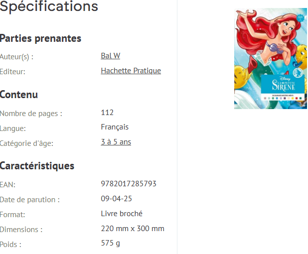 Livre Disney Hachette Coloriages Mystères - Spécial Film - La Petite Sirène