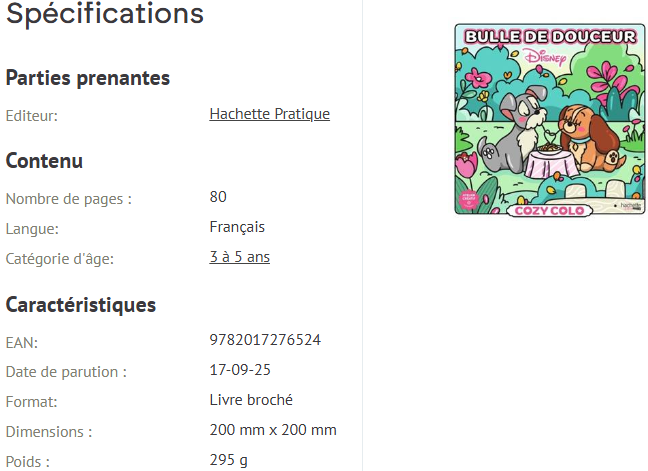 Livre Disney Hachette Cozy Colo Bulle de Douceur