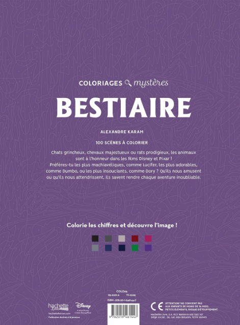 Livre Disney Hachette Coloriages Mystères Bestiaire