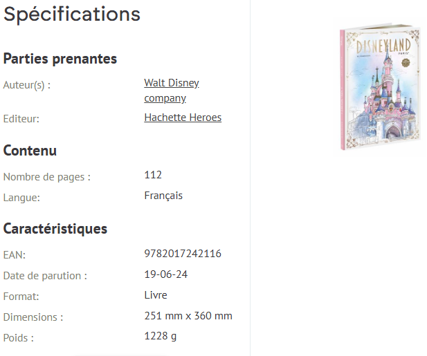 Livre Disney Hachette Coloriage Disneyland Paris