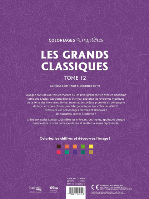 Livre Disney Hachette Coloriages Mystères Grands Classiques Tome 12