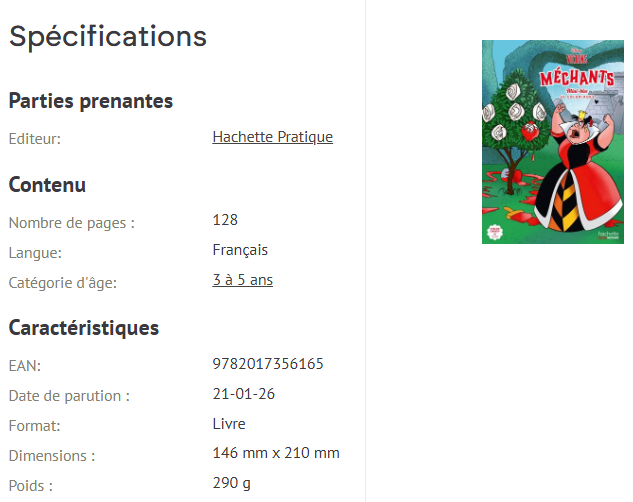 Livre Disney Hachette Méchants Mini Bloc