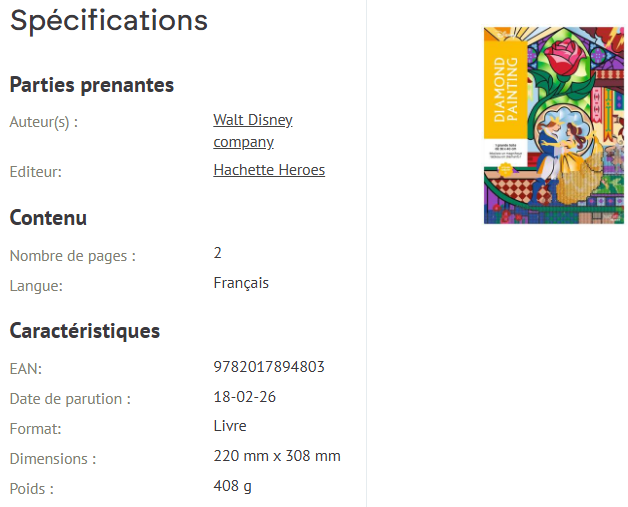 Kit Disney Hachette Diamond Painting La Belle et La Bête