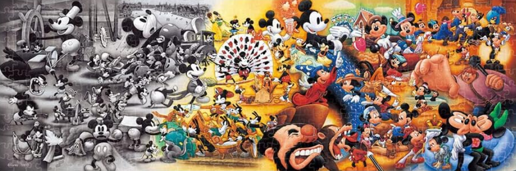 Puzzle Tenyo Disney Panorama 456 pièces Mickey les célèbres Scènes au fil des années (petites pièces)
