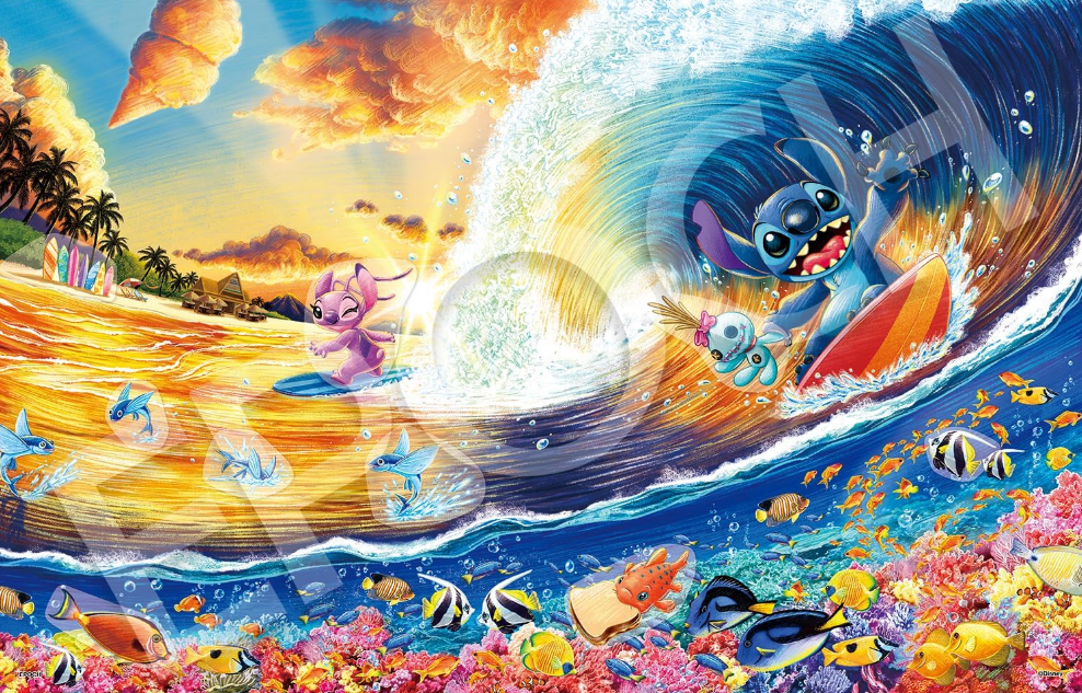 Puzzle Epoch Disney Stitch Surf au coucher du solei 1000 pièces